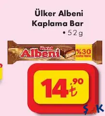 ÜLKER ALBENİ KAPLAMA BAR ÇİKOLATA 52 G